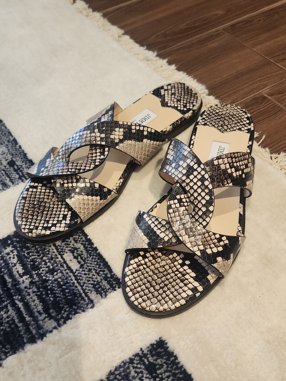 Jimmy Choo Snake-Print Crisscross Sandals - Black & Cream